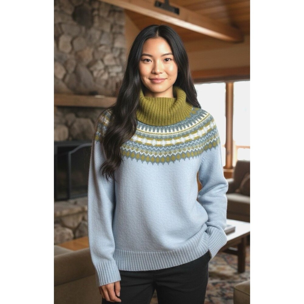 Cynthia Rowley NWT fair isle wool blend yoke knit raglan sleeve sweater Large